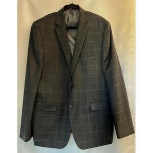 Men's Classic Gray Michael Strahan Windowpane Check Blazer Suit Jacket Size 46L